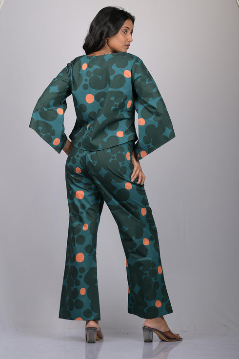 OWO THE LABEL Printed Co-ords Bottle Green Colour Top & Bottom (OTL-CO-RD-1001)